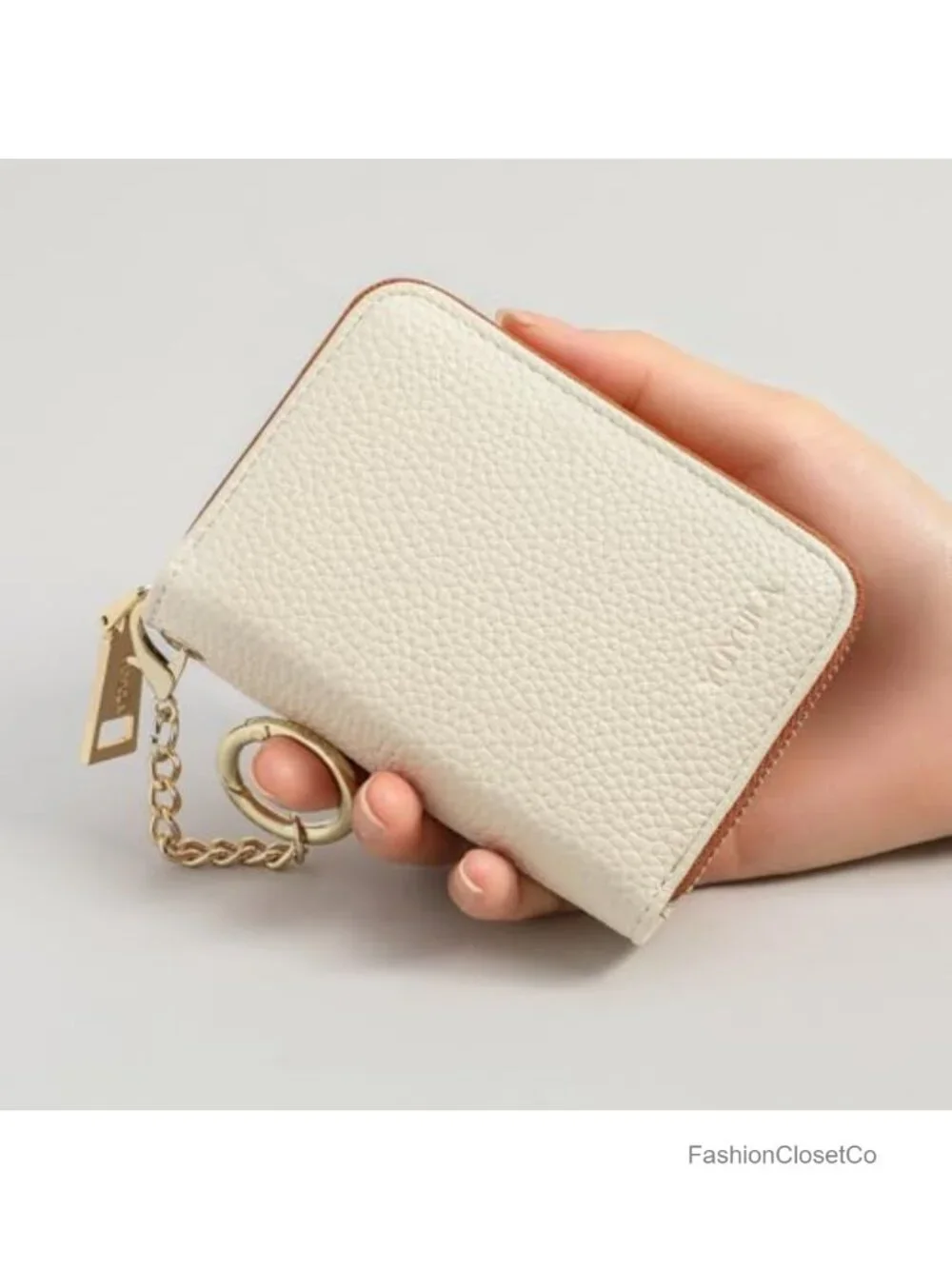 Vegan Leather RFID Blocking Zipper Card Case Wallet with Key Chain